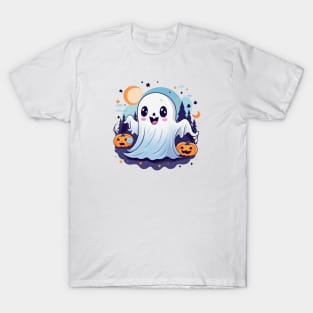 Cute ghost _ the dark forest under the moonlight T-Shirt